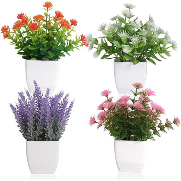 Artificial Potted Flowers 4pcs Fake Small Plant in Pot Mini FauxPlant Door House - Picture 1 of 7